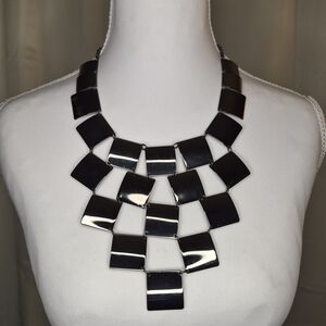 Joan Rivers Bold Checkerboard Gun Metal Bib Necklace